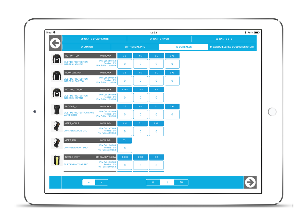 Saisie de commande dans l’application mobile